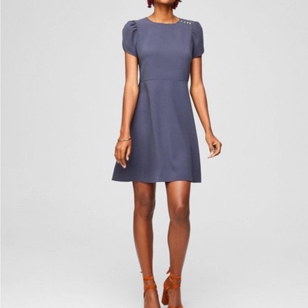 LOFT Fit Flare Dress with Shoulder Button Detail Size 18 PLUS Steel  Gray Midi